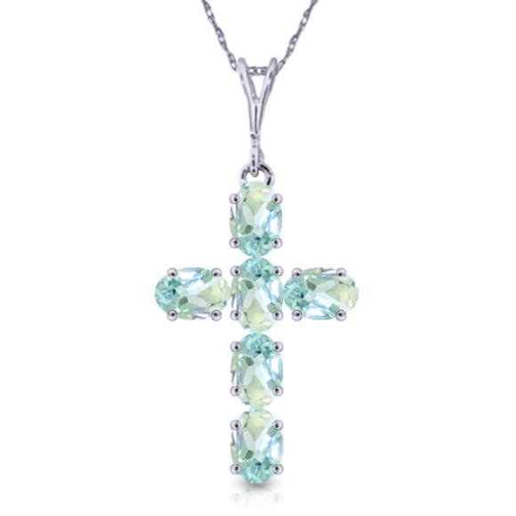 14K. SOLID GOLD CROSS WITH NATURAL AQUAMARINES
